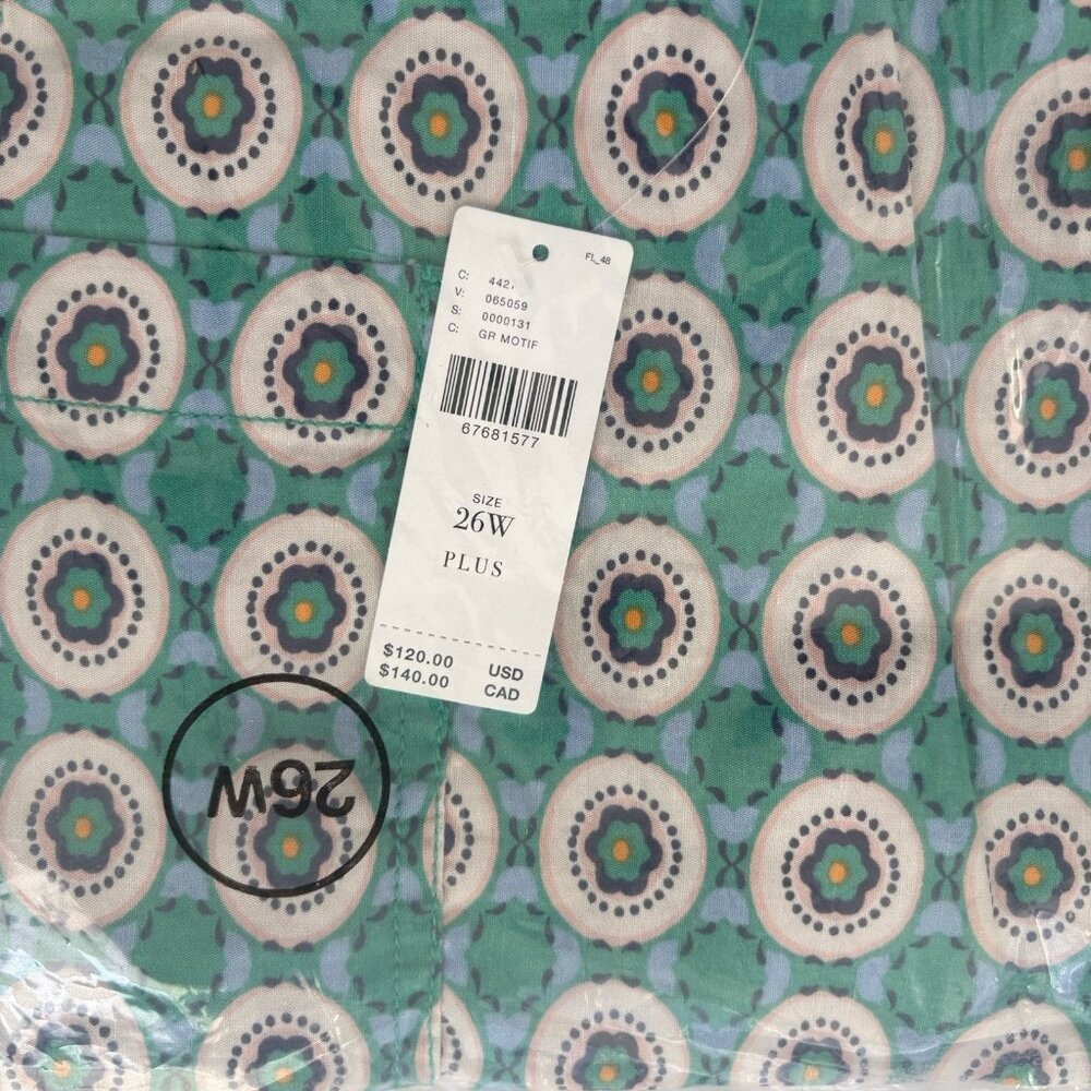 NWT Anthropologie Maeve 26W Wide Leg Colette Cropped Pants Green Motif Pattern - Picture 4 of 6